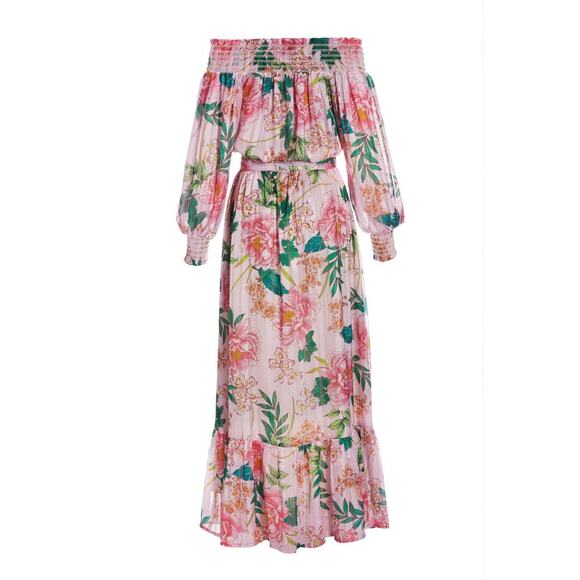 BOSTON PROPER Pink Maxi Dress Off The Shoulder Sparkly English Rose S - Picture 4 of 13